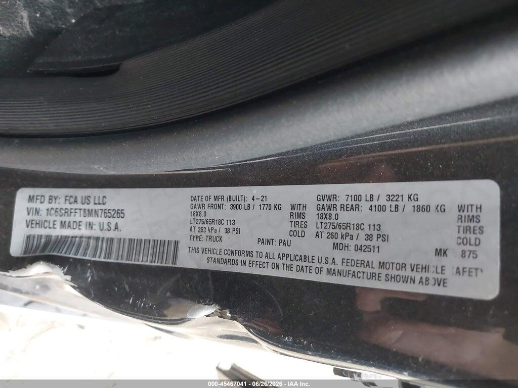 1C6SRFFT8MN765265 2021 RAM 1500 photo no. 7