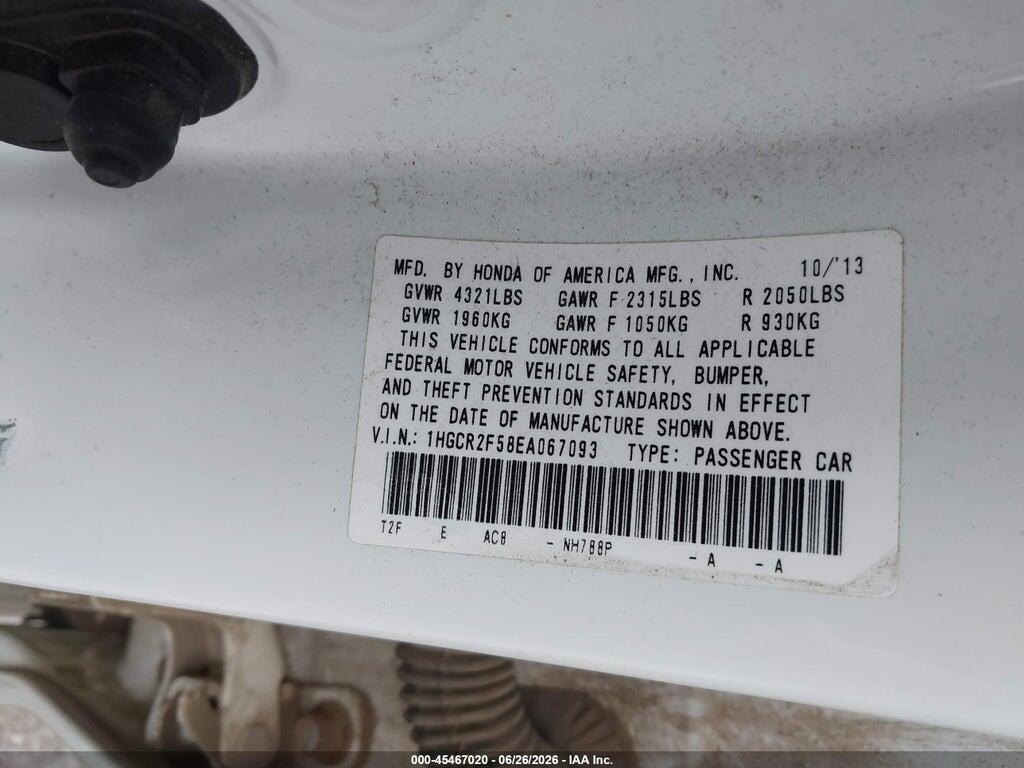 1HGCR2F58EA067093 2014 HONDA ACCORD photo no. 9