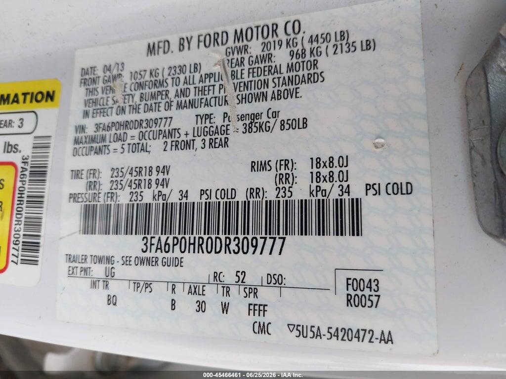 3FA6P0HR0DR309777 2013 FORD FUSION photo no. 9