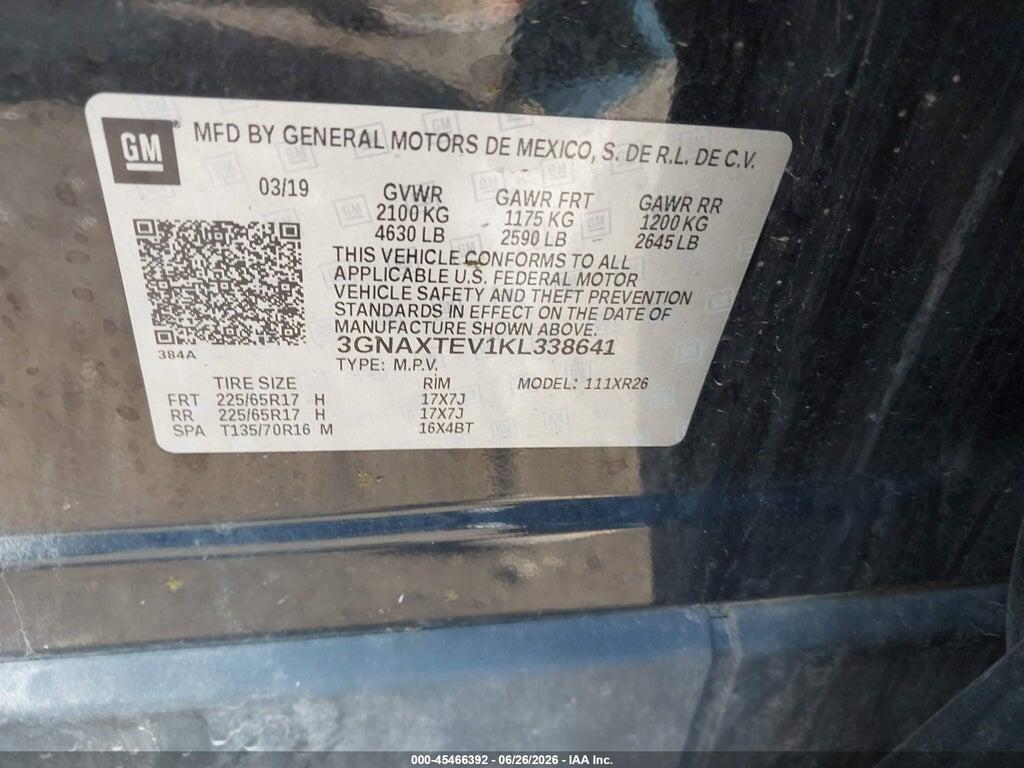 3GNAXTEV1KL338641 2019 CHEVROLET EQUINOX photo no. 9