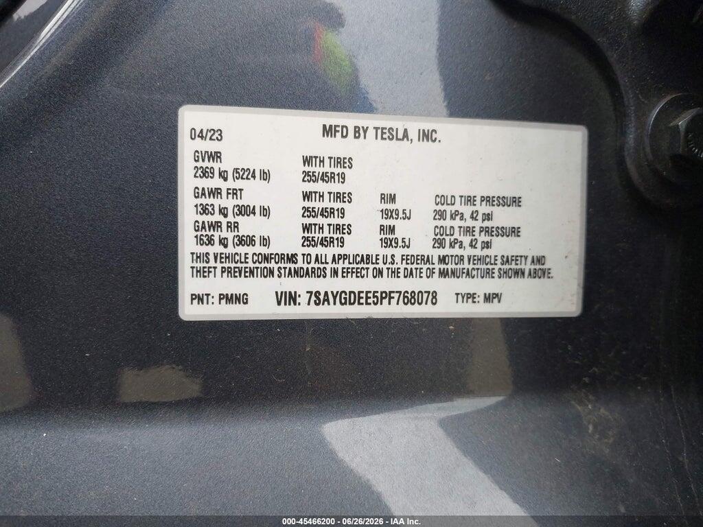 7SAYGDEE5PF768078 2023 TESLA MODEL Y photo no. 9