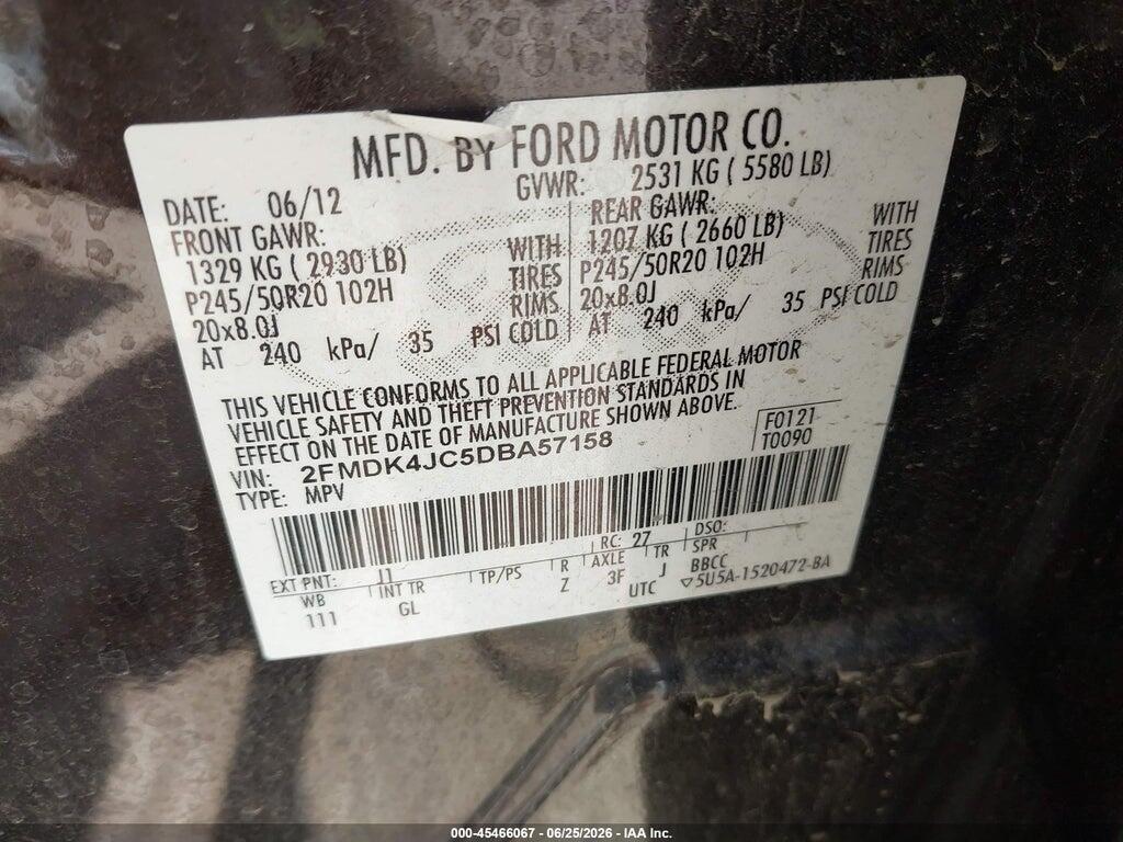 2FMDK4JC5DBA57158 2013 FORD EDGE photo no. 9