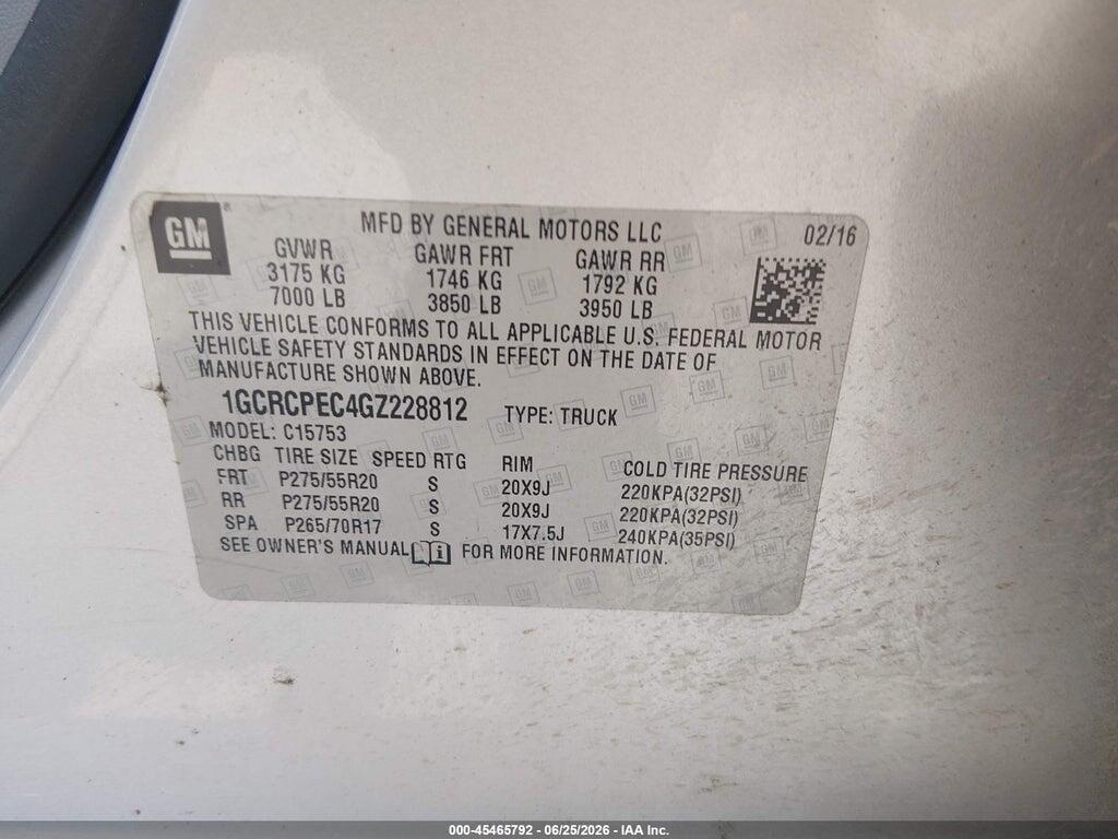 1GCRCPEC4GZ228812 2016 CHEVROLET SILVERADO 1500 photo no. 9