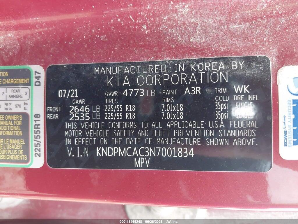 KNDPMCAC3N7001834 2022 KIA SPORTAGE photo no. 9