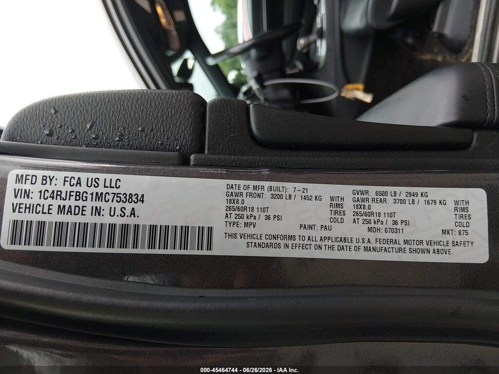 1C4RJFBG1MC753834 2021 JEEP GRAND CHEROKEE photo no. 9