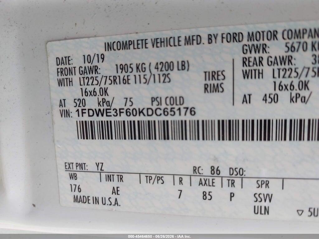 1FDWE3F60KDC65176 2019 FORD E-350 CUTAWAY photo no. 8