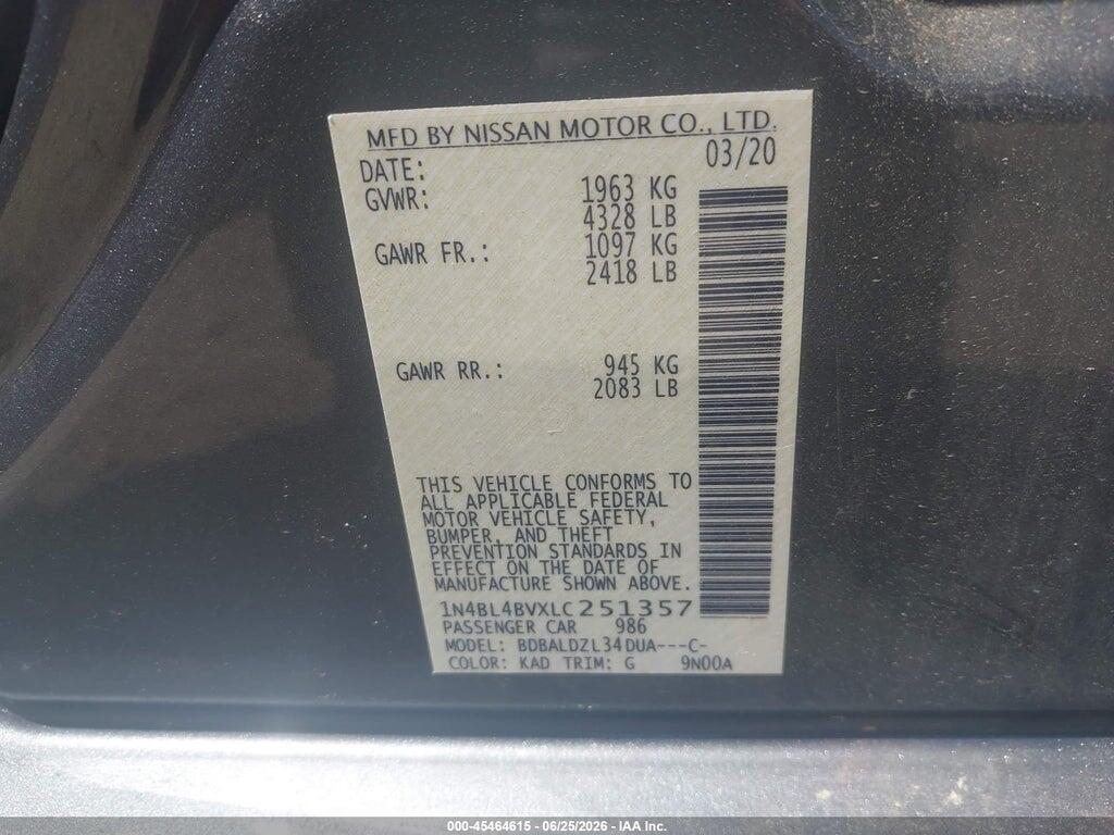 1N4BL4BVXLC251357 2020 NISSAN ALTIMA photo no. 9