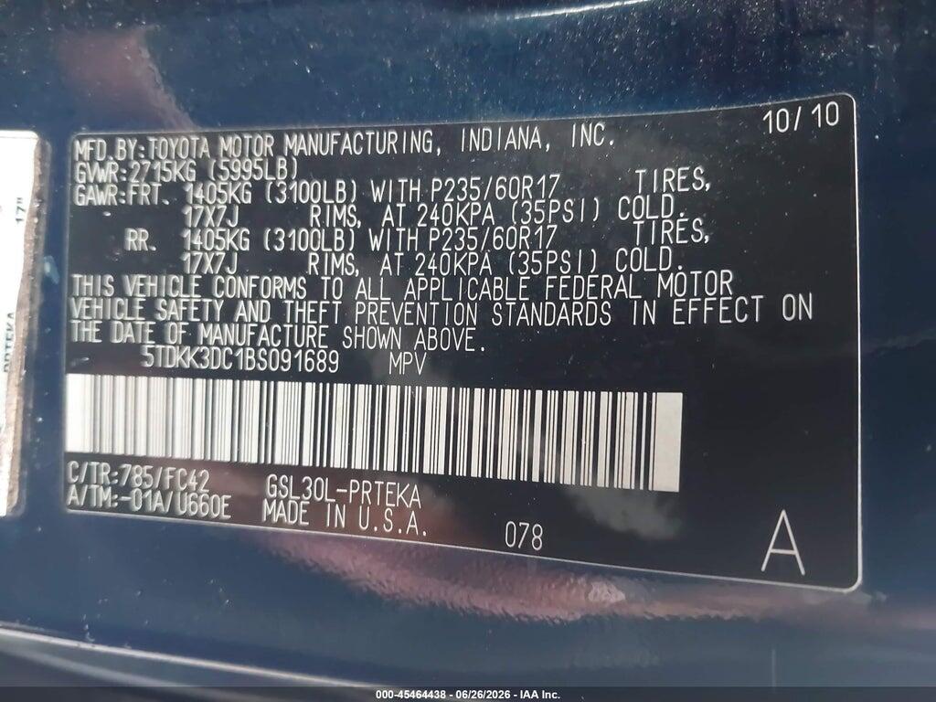 5TDKK3DC1BS091689 2011 TOYOTA SIENNA photo no. 9