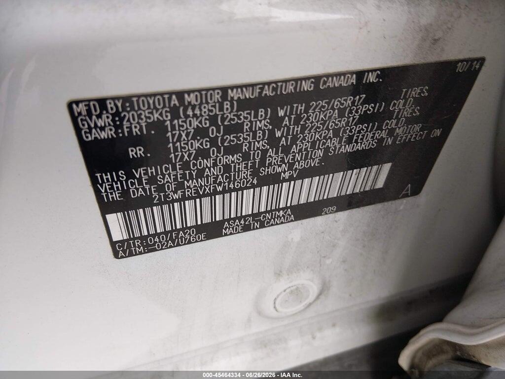 2T3WFREVXFW146024 2015 TOYOTA RAV4 photo no. 9