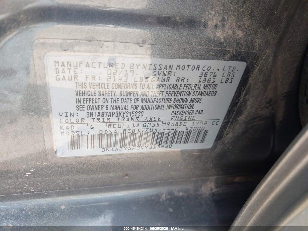 3N1AB7AP3KY315230 2019 NISSAN SENTRA photo no. 9
