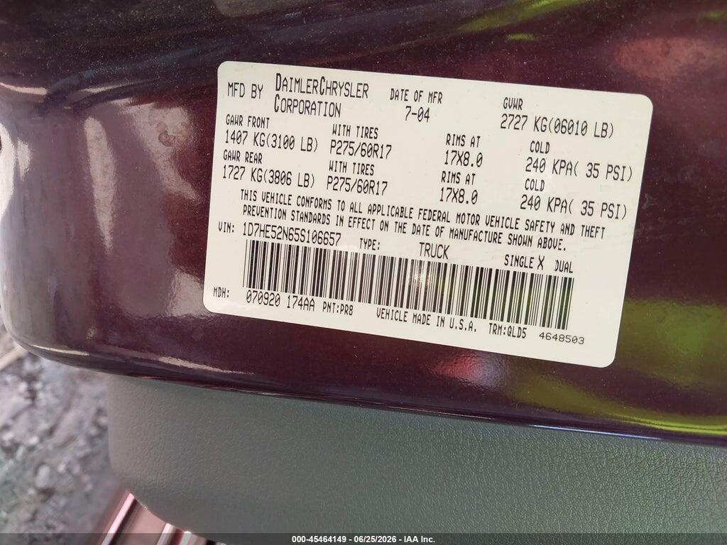 1D7HE52N65S106657 2005 DODGE DAKOTA photo no. 9