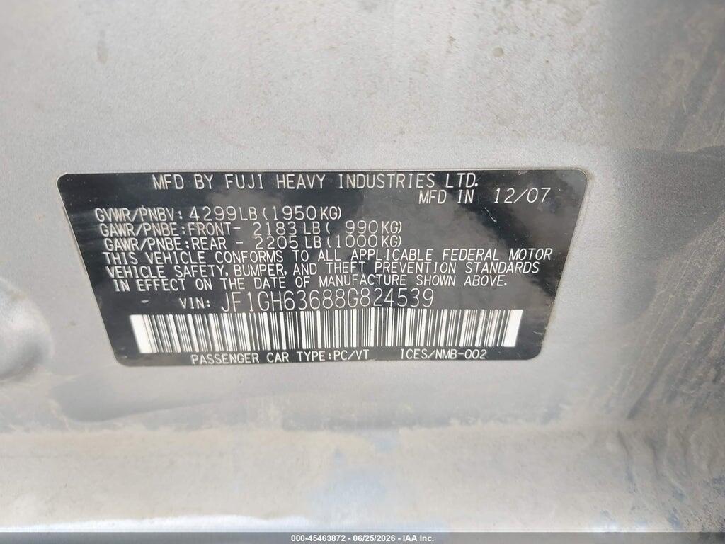 JF1GH63688G824539 2008 SUBARU IMPREZA WAGON (NY/NJ photo no. 9