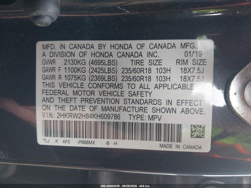 2HKRW2H84KH609786 2019 HONDA CR-V photo no. 9