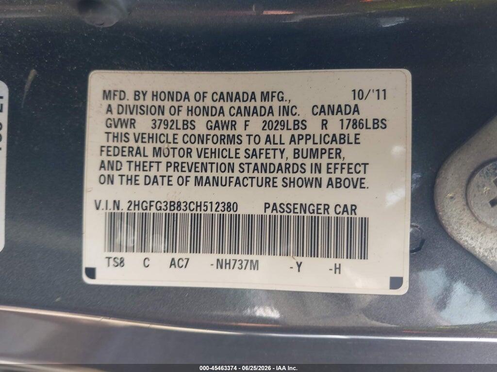 2HGFG3B83CH512380 2012 HONDA CIVIC photo no. 9