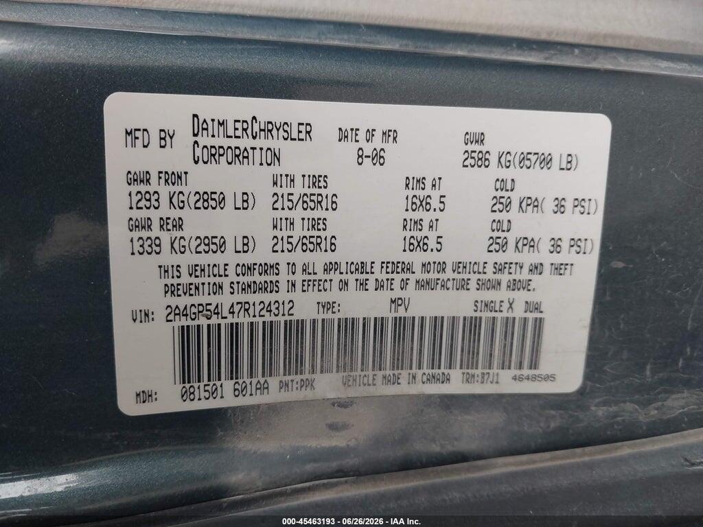 2A4GP54L47R124312 2007 CHRYSLER TOWN & COUNTRY photo no. 9