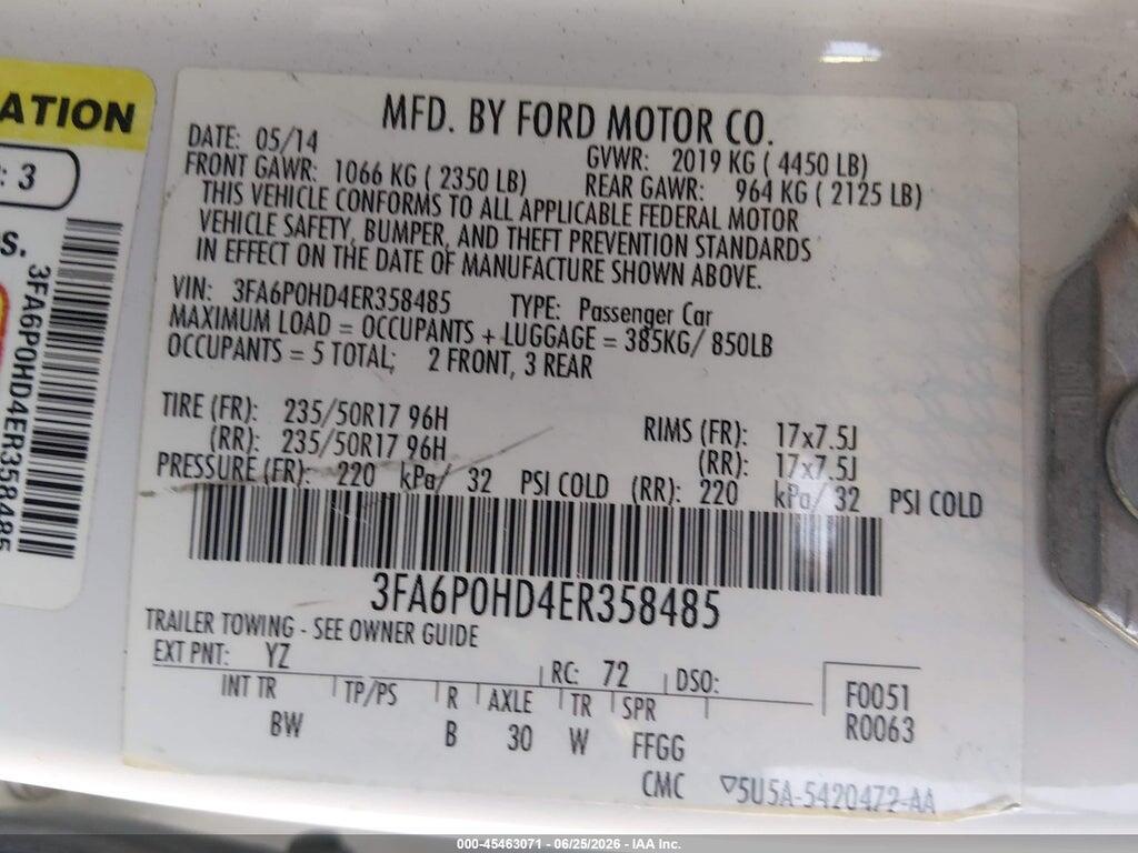 3FA6P0HD4ER358485 2014 FORD FUSION photo no. 9