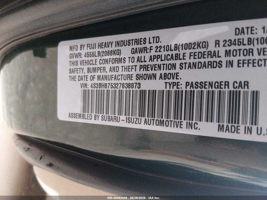 4S3BH675327638873 2002 SUBARU OUTBACK photo no. 9