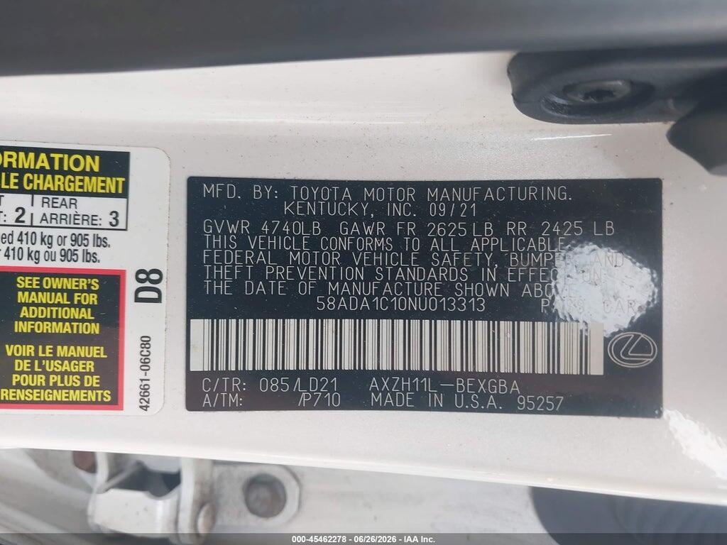 58ADA1C10NU013313 2022 LEXUS ES 300H photo no. 9
