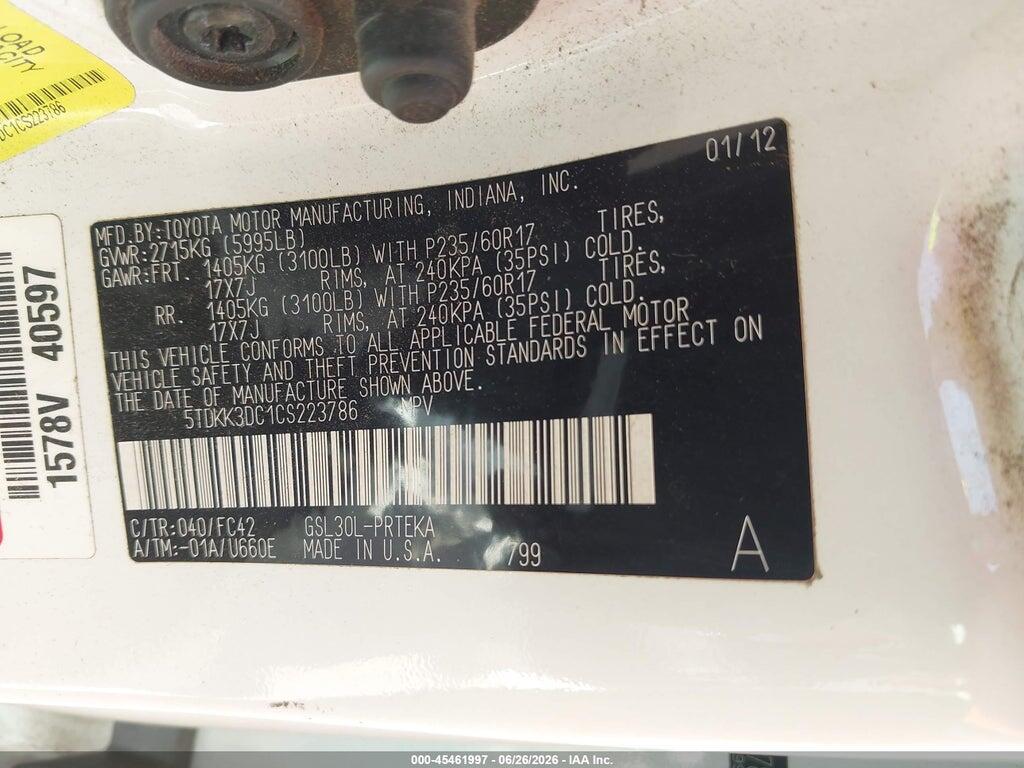 5TDKK3DC1CS223786 2012 TOYOTA SIENNA photo no. 9
