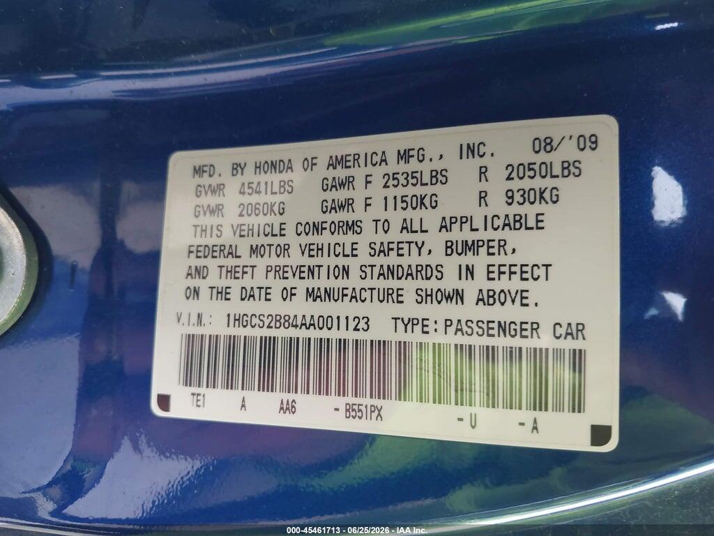 1HGCS2B84AA001123 2010 HONDA ACCORD photo no. 9