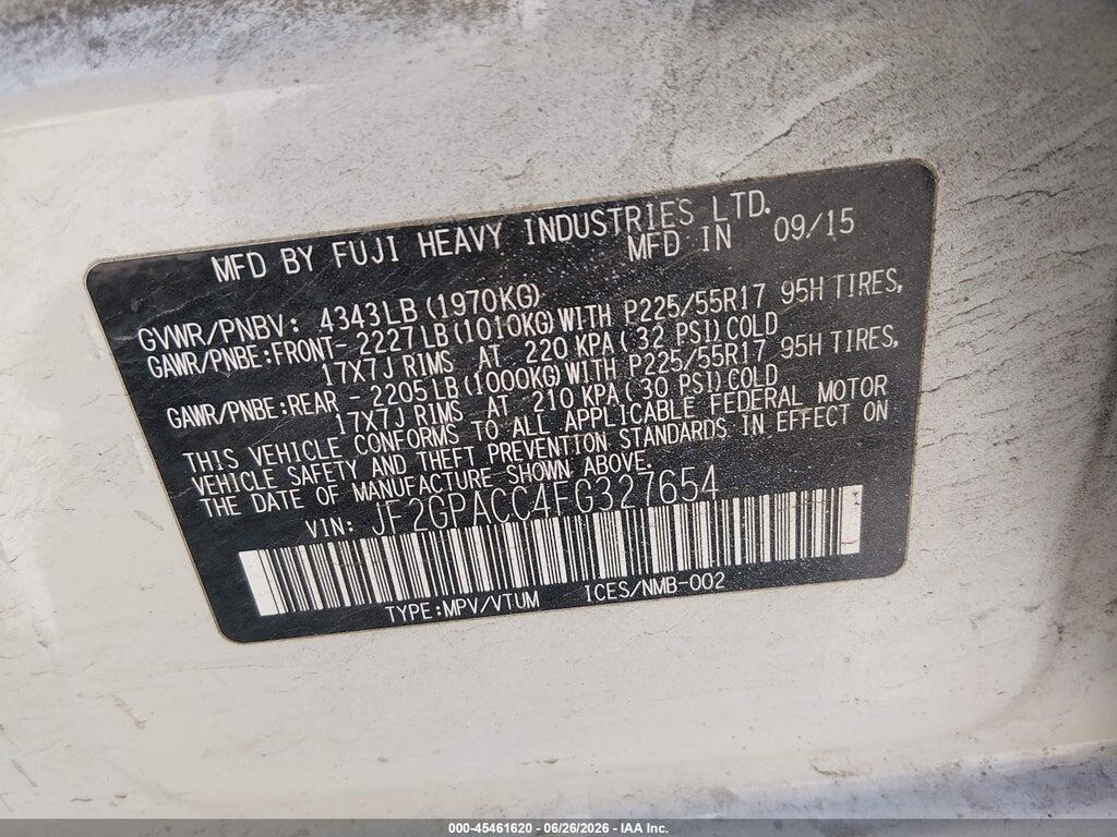 JF2GPACC4FG327654 2015 SUBARU XV CROSSTREK photo no. 9