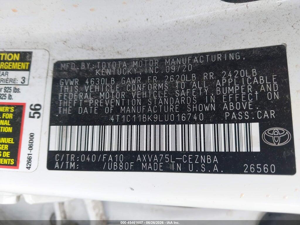 4T1C11BK9LU016740 2020 TOYOTA CAMRY photo no. 9