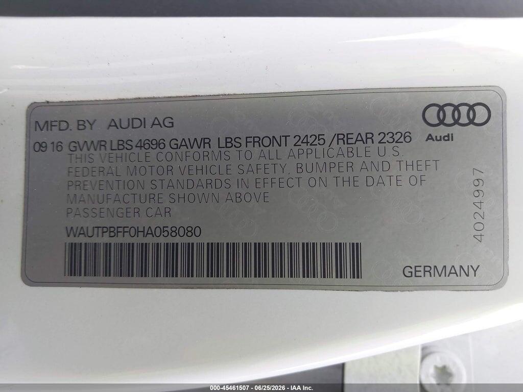 WAUTPBFF0HA058080 2017 AUDI A3 SPORTBACK E-TRON photo no. 9