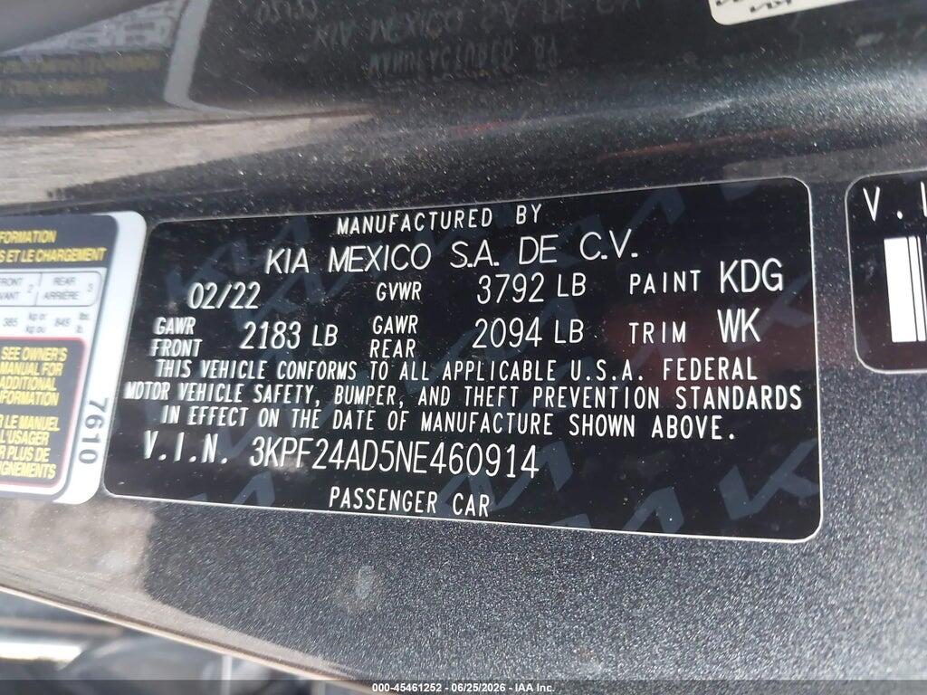 3KPF24AD5NE460914 2022 KIA FORTE photo no. 9