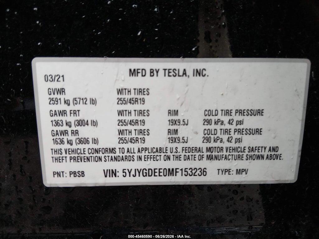 5YJYGDEE0MF153236 2021 TESLA MODEL Y photo no. 9