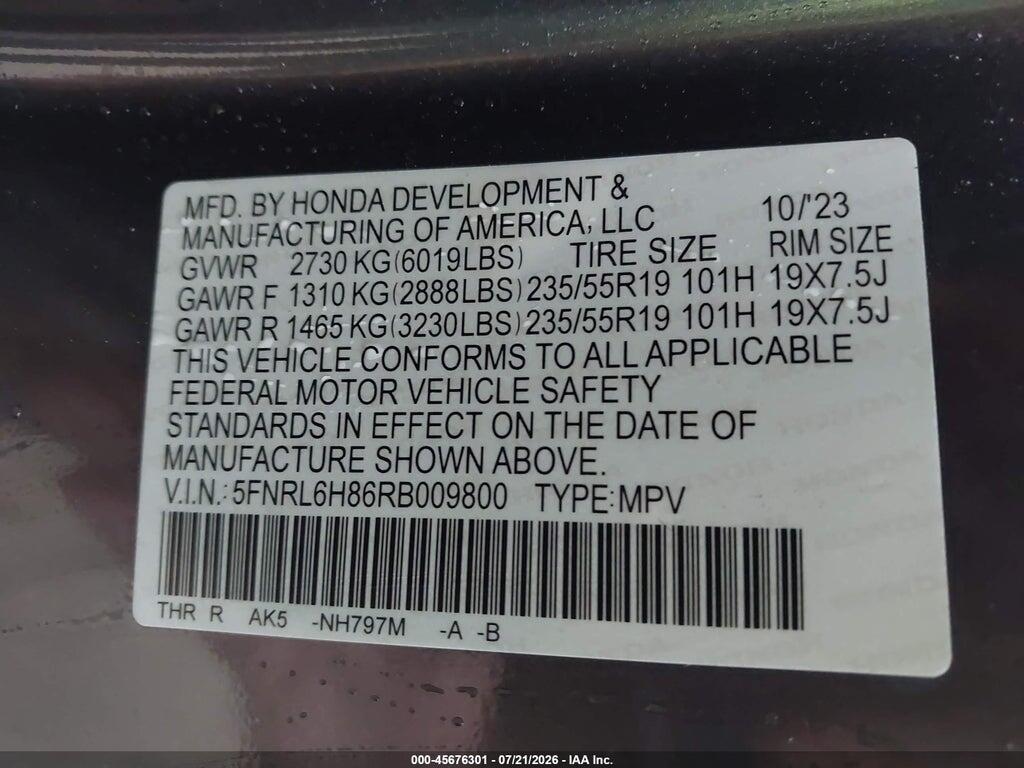 5FNRL6H86RB009800 2024 HONDA ODYSSEY photo no. 9