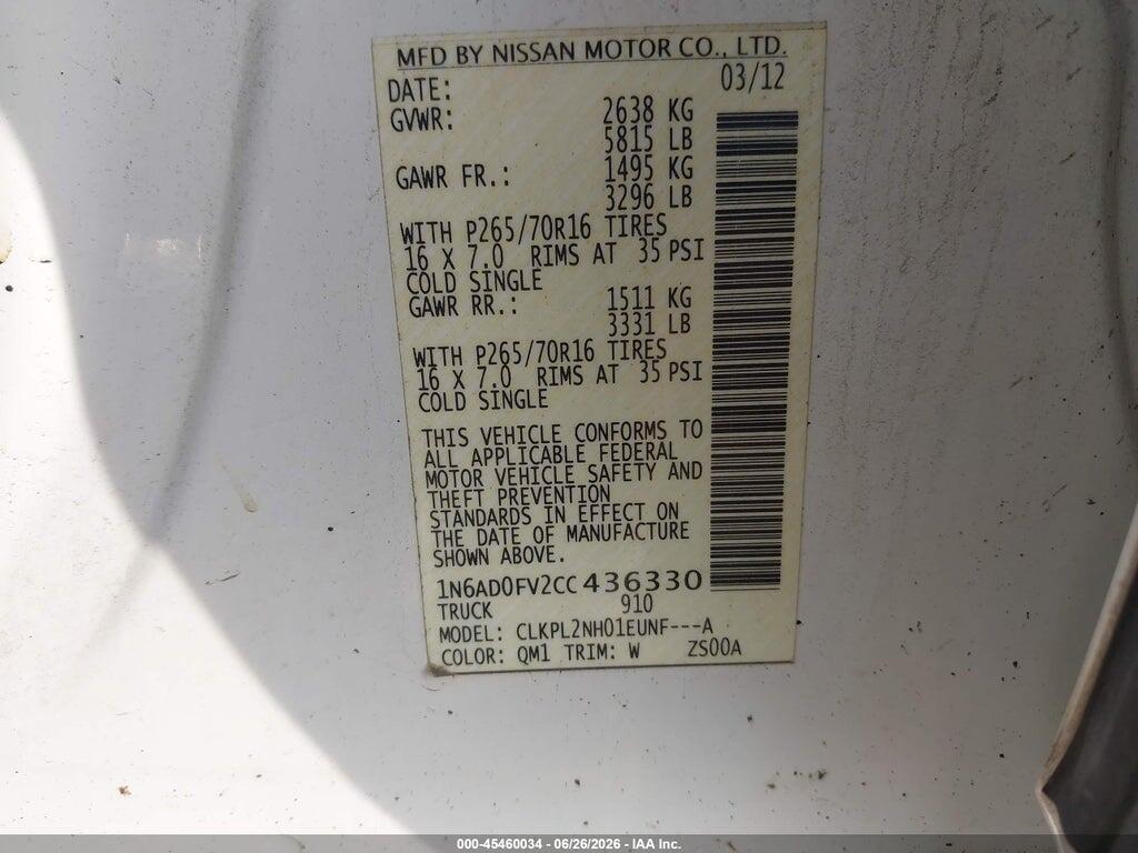 1N6AD0FV2CC436330 2012 NISSAN FRONTIER photo no. 9