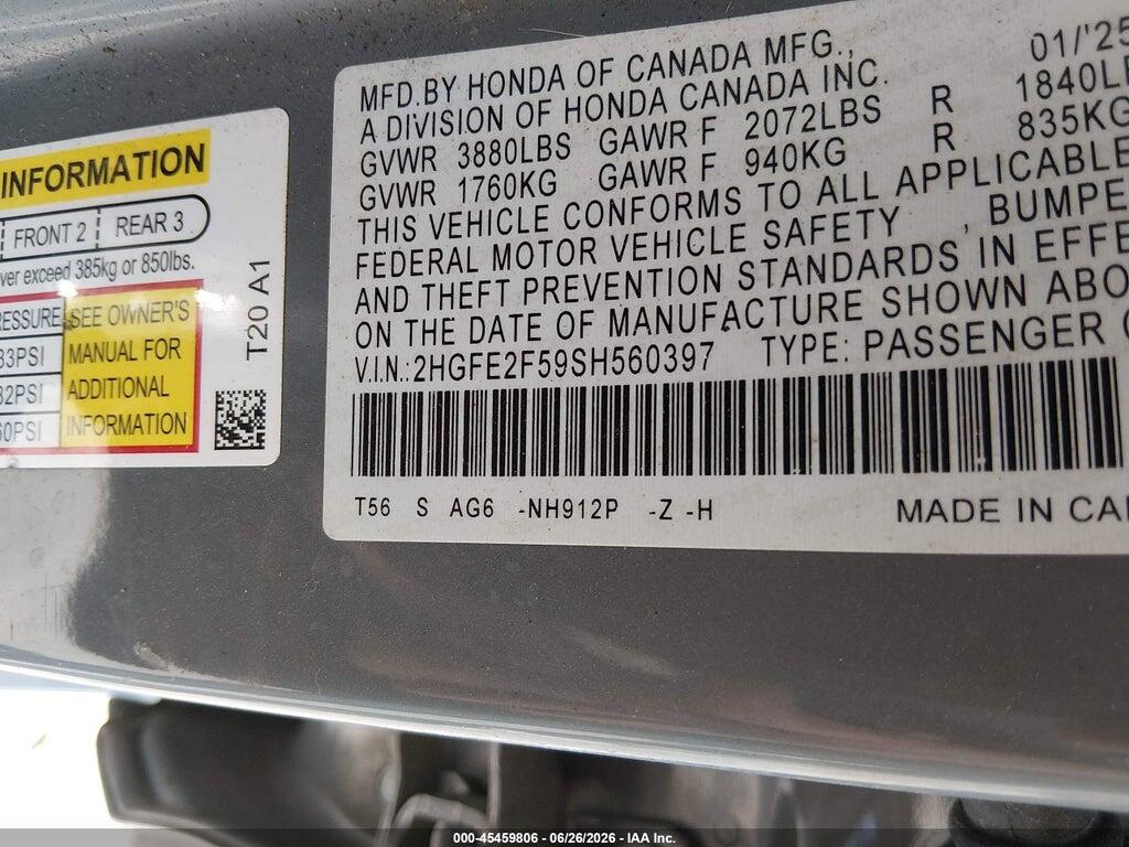 2HGFE2F59SH560397 2025 HONDA CIVIC photo no. 9