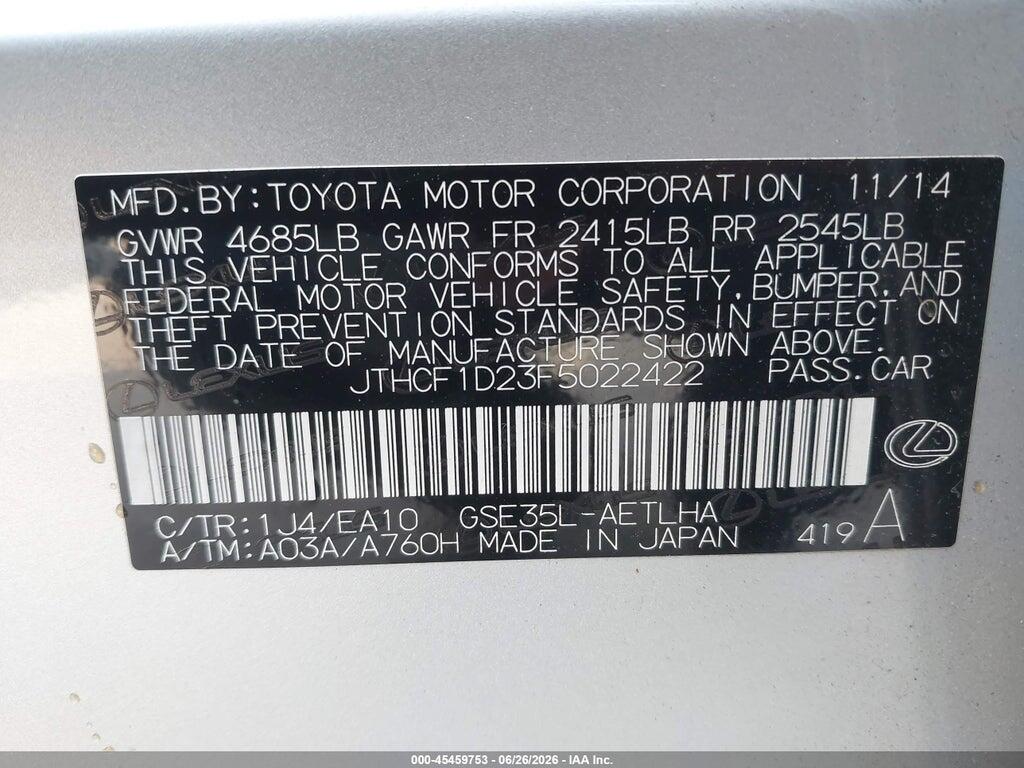 JTHCF1D23F5022422 2015 LEXUS IS 250 photo no. 9