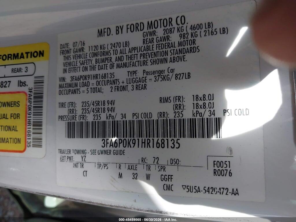 3FA6P0K91HR168135 2017 FORD FUSION photo no. 9