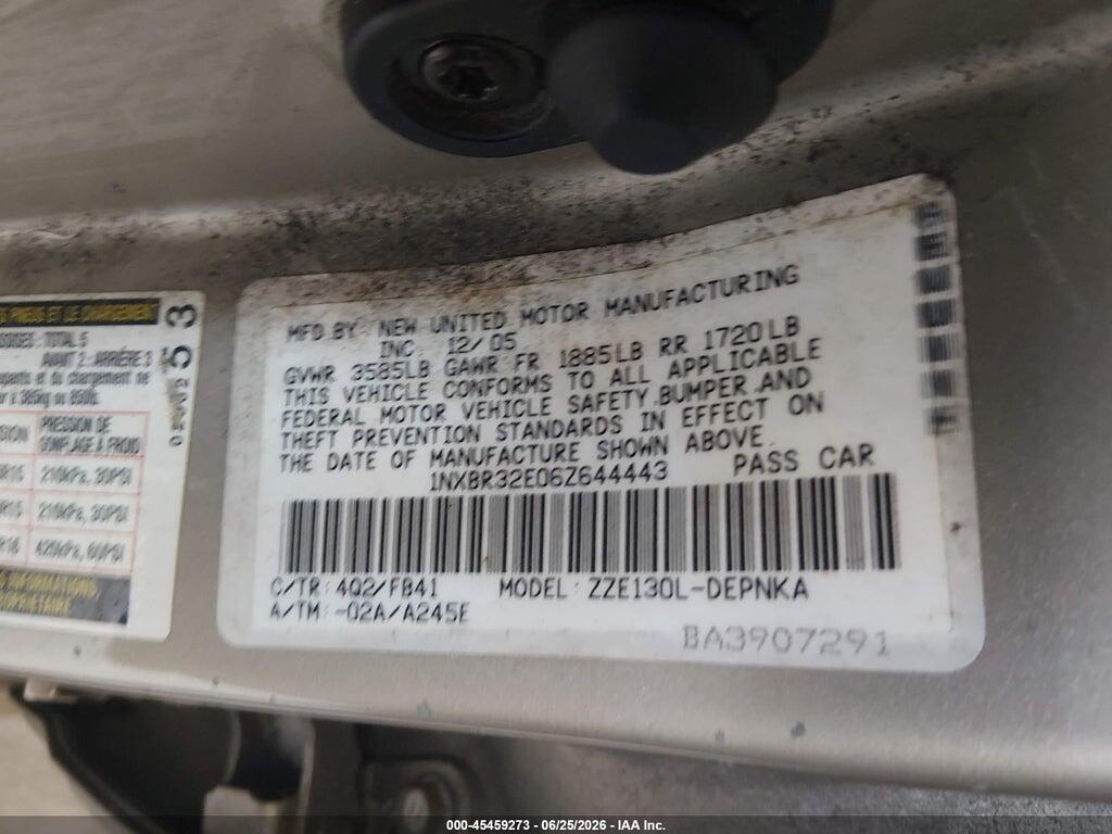 1NXBR32E06Z644443 2006 TOYOTA COROLLA photo no. 9