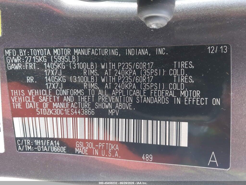 5TDZK3DC1ES443866 2014 TOYOTA SIENNA photo no. 9