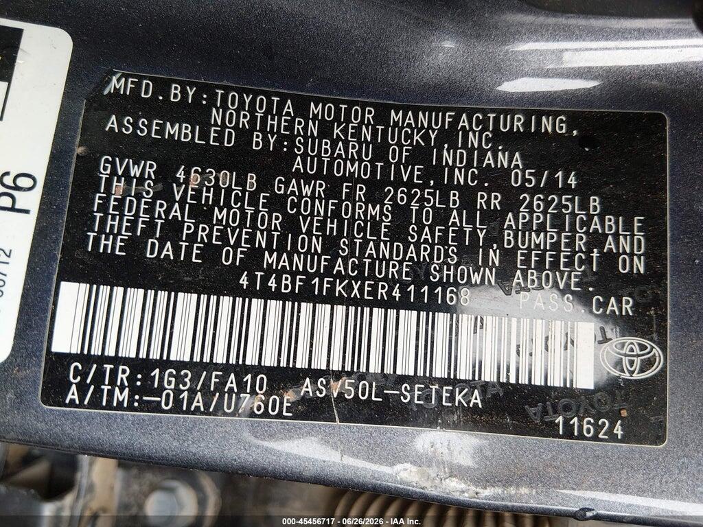 4T4BF1FKXER411168 2014 TOYOTA CAMRY photo no. 9
