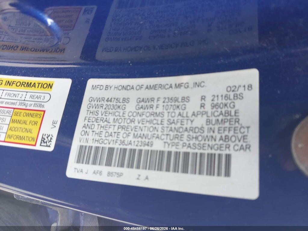 1HGCV1F36JA123949 2018 HONDA ACCORD photo no. 9