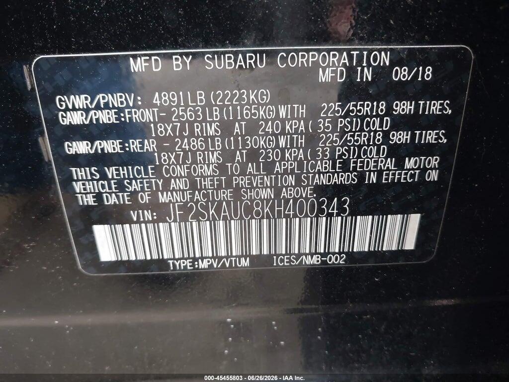 JF2SKAUC8KH400343 2019 SUBARU FORESTER photo no. 9