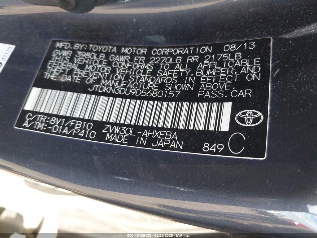 JTDKN3DU9D5680157 2013 TOYOTA PRIUS photo no. 9