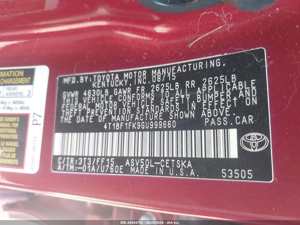 4T1BF1FK9GU999660 2016 TOYOTA CAMRY photo no. 9