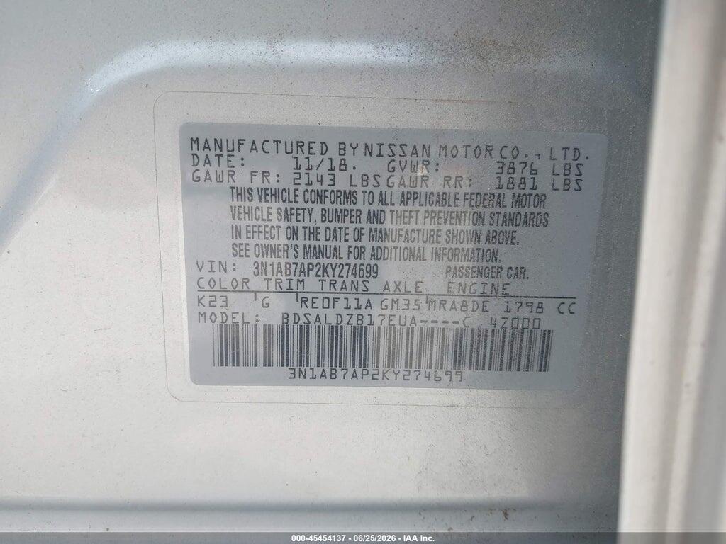 3N1AB7AP2KY274699 2019 NISSAN SENTRA photo no. 9