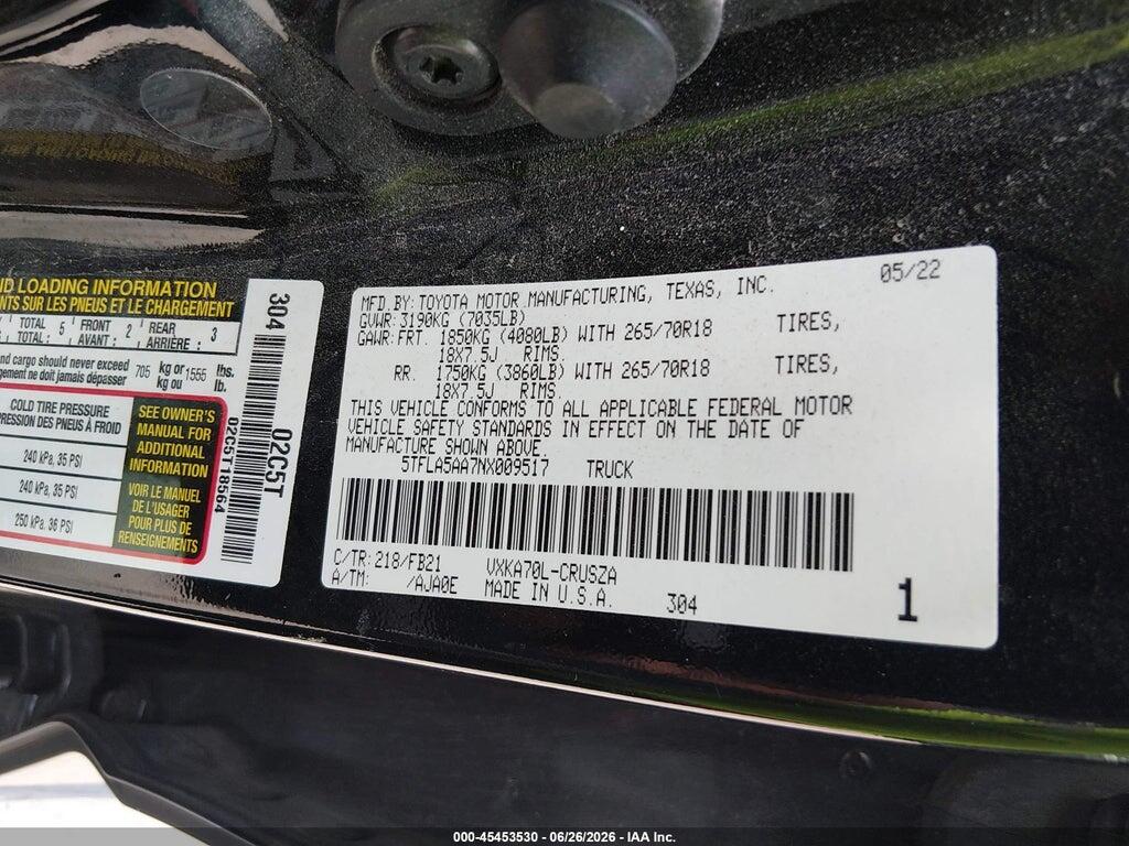 5TFLA5AA7NX009517 2022 TOYOTA TUNDRA photo no. 9