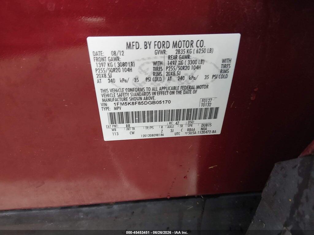 1FM5K8F85DGB05170 2013 FORD EXPLORER photo no. 9