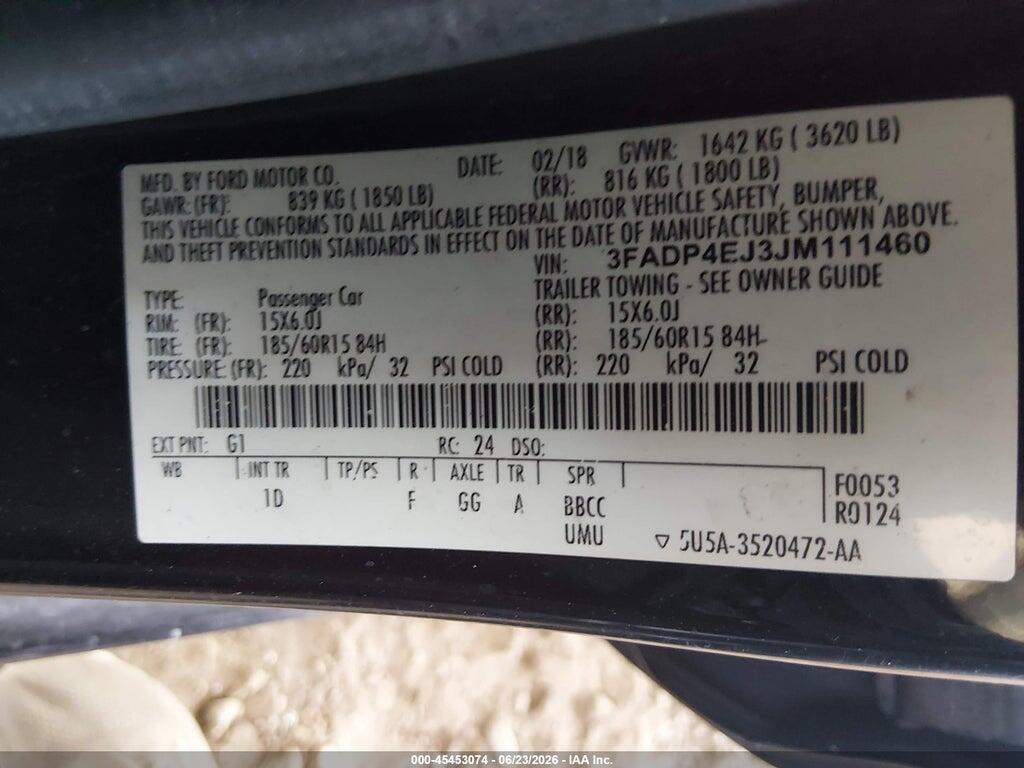 3FADP4EJ3JM111460 2018 FORD FIESTA photo no. 9