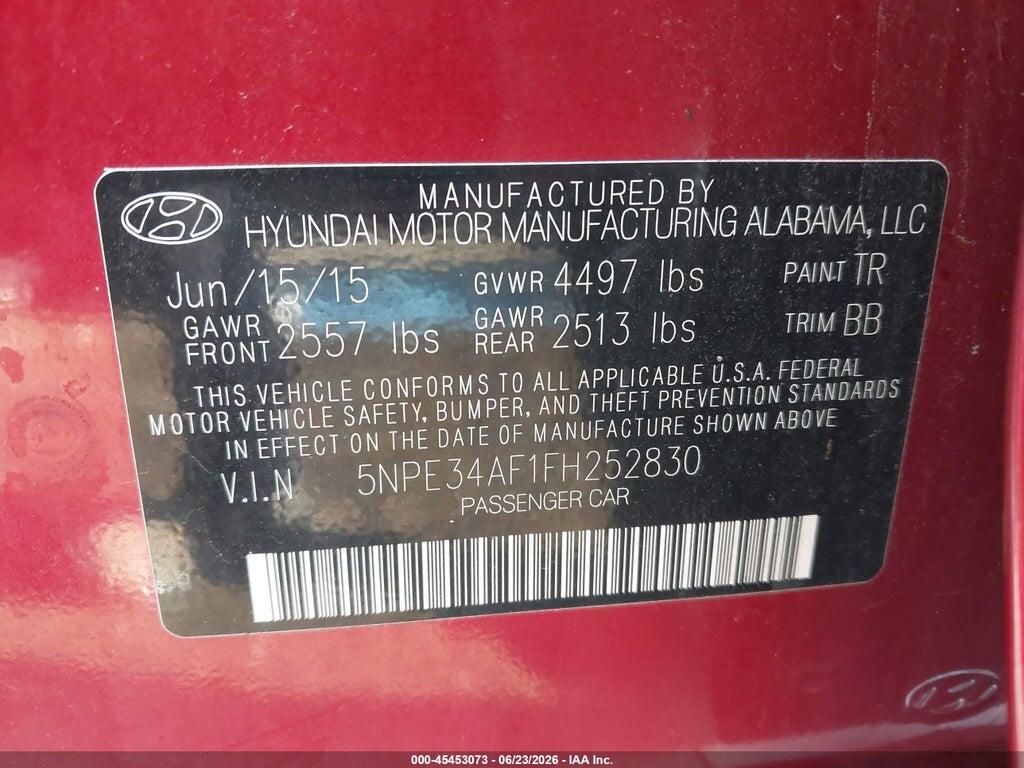 5NPE34AF1FH252830 2015 HYUNDAI SONATA photo no. 9