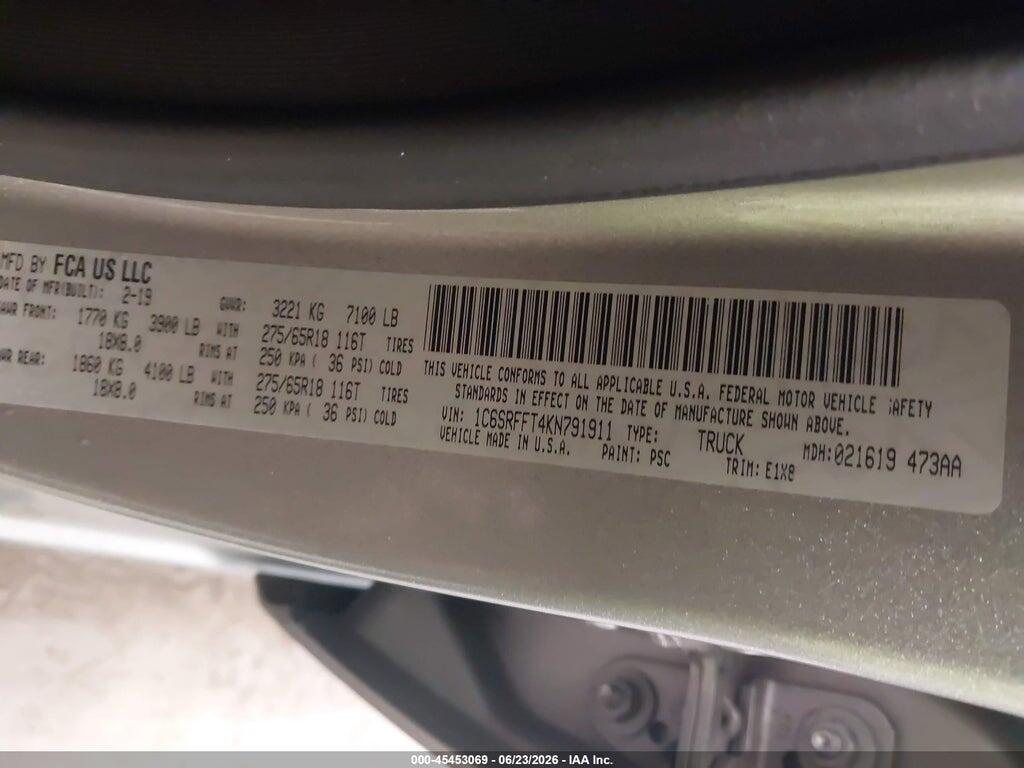 1C6SRFFT4KN791911 2019 RAM 1500 photo no. 9