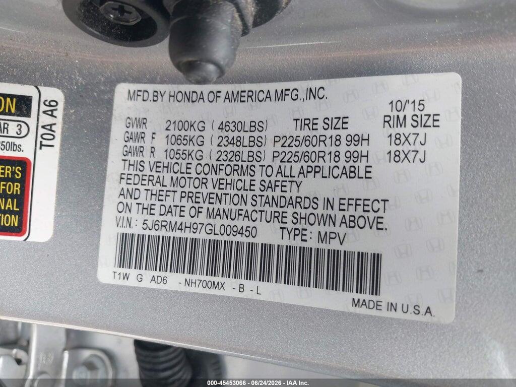 5J6RM4H97GL009450 2016 HONDA CR-V photo no. 9