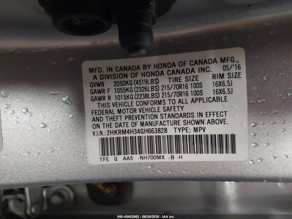 2HKRM4H34GH663828 2016 HONDA CR-V photo no. 9