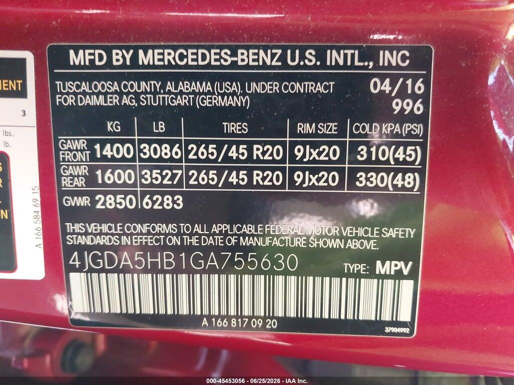 4JGDA5HB1GA755630 2016 MERCEDES-BENZ GLE 350 photo no. 9
